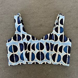 WOMENS ALEXIS BLUE POLKA-DOT CROP TOP WITH ZIPPER DOWN THE BACK